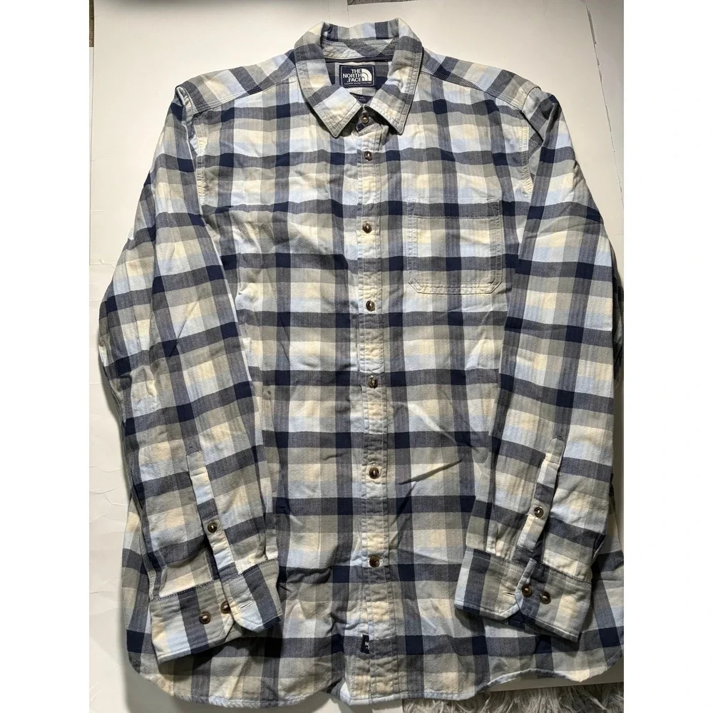 The North Face Flannel Shirt Mens XL Blue Plaid Button Up Long Sleeve Casual